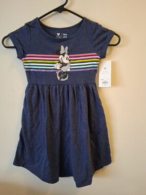Disney Minnie Mouse Navy Rainbow Stripe Kids Dress